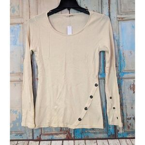 Lamade Womens Size Medium Beige Long Sleeve Round Neck Pullover Sweater Top